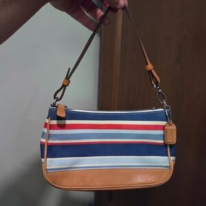 Coach Y2K Demi Nautical Striped Canvas and Vachetta Leather Vintage Shoulder Bag